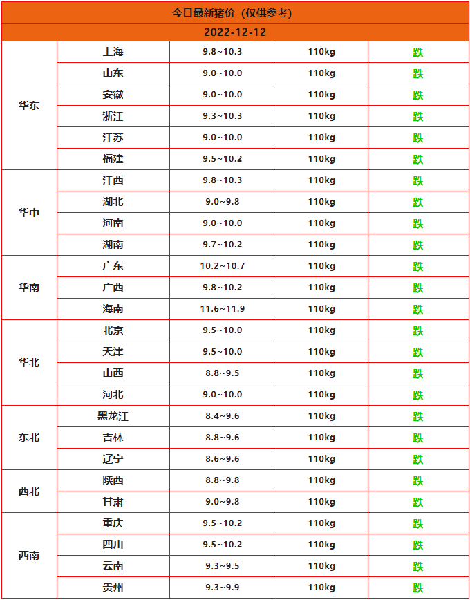 2022年12月12日今日猪价